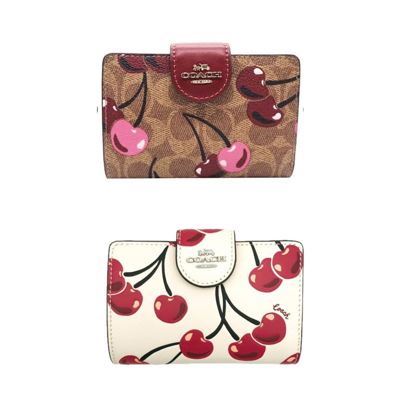 COACH★MEDIUM CORNER ZIP WALLET WITH CHERRY PRINT CZ342 CZ762