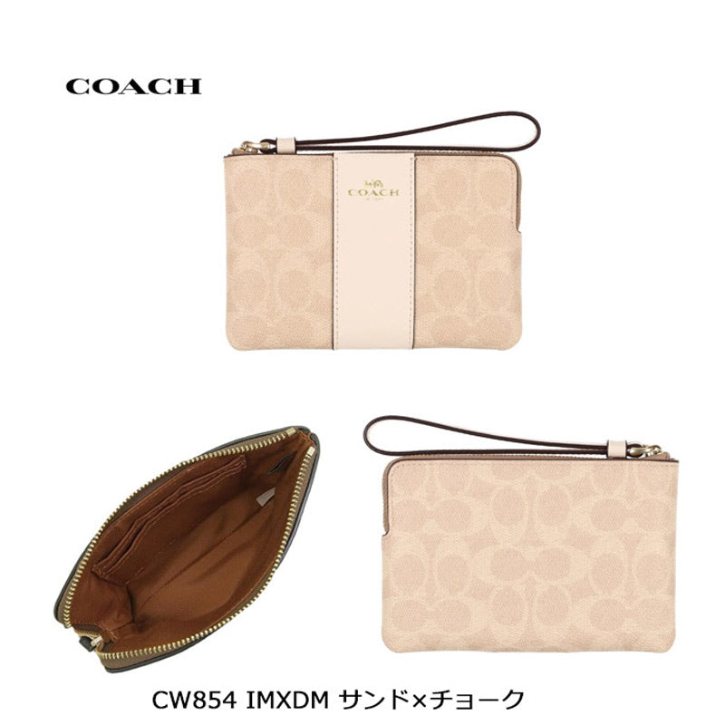 COACH ★ CORNER ZIP WRISTLET WITH STRIPE CW854