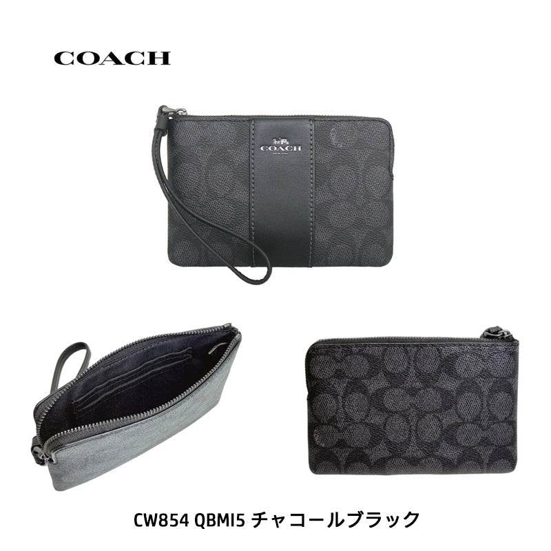 COACH ★ CORNER ZIP WRISTLET WITH STRIPE CW854