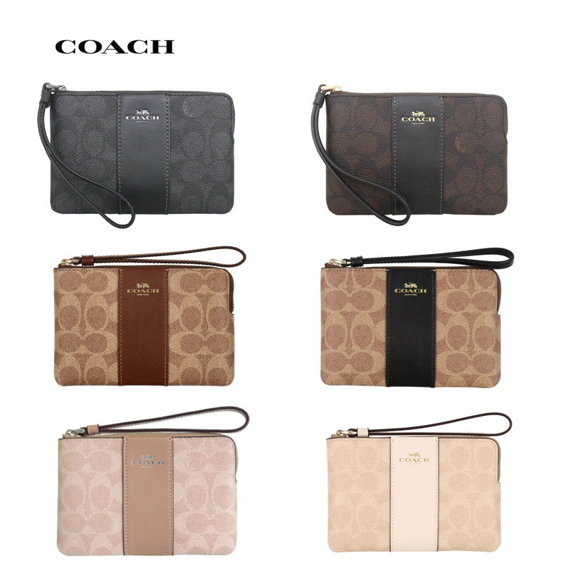 COACH ★ CORNER ZIP WRISTLET WITH STRIPE CW854